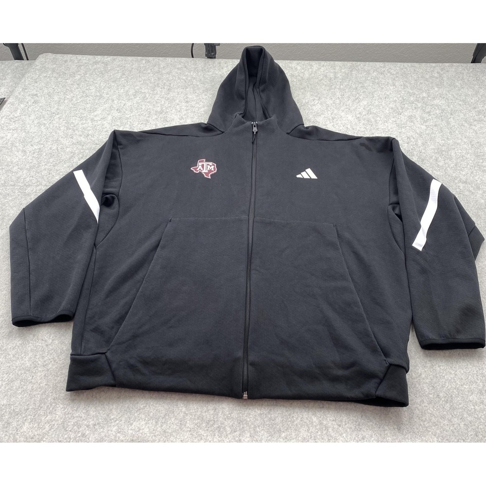Texas A&M Aggies Sweatshirt Mens 2XL Black NCAA Football Adidas Full Zip Hoodie